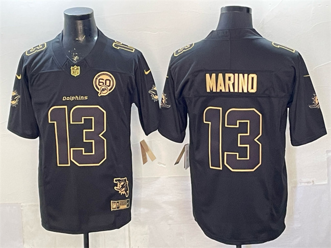 Men's Black Gold Miami Dolphins #13 Dan Marino F.U.S.E. With Patch Limited Stitched Football Jersey